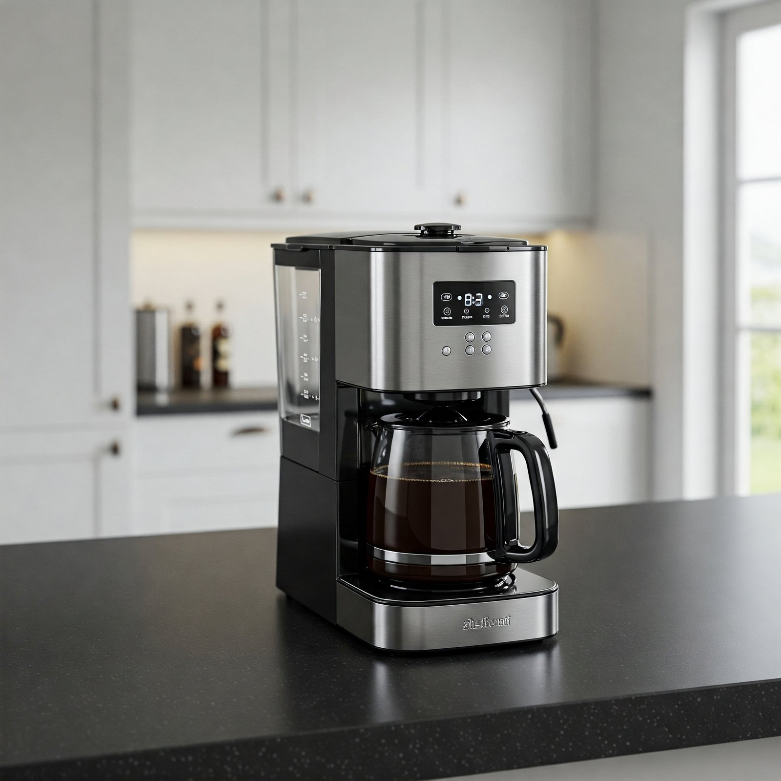 alt=cafeteira programável com Wi-Fi em bancada moderna de cozinha